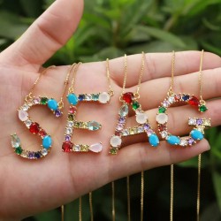 Rhinestone colorful initial necklace