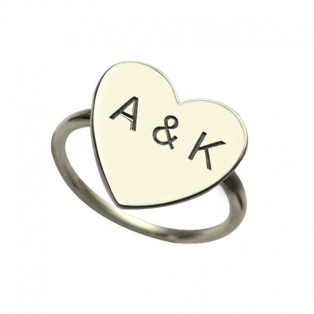 Heart with 2 Initials Monogram Ring