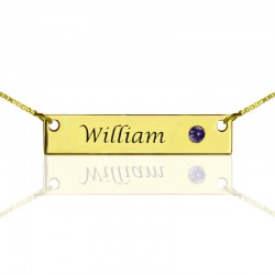 Hand Stamped Name Bar Necklace with BirthStone