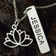 Name Bar Necklace with Lotus Flower