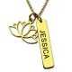 Name Bar Necklace with Lotus Flower