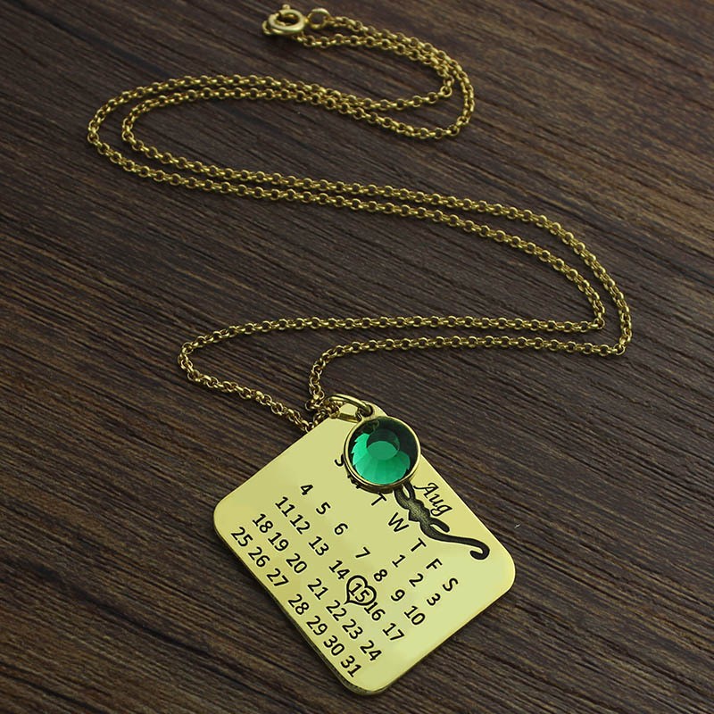 Calendar Necklace with Birthstone PersonalizedPerfectly