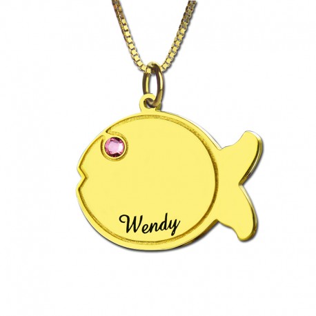 Engraved Kids Name Fish Necklace with Birthstone