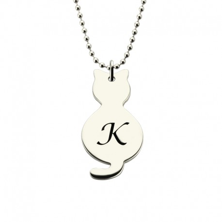 Tiny Cat Necklace with Initial Necklace