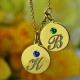 Initial Discs Necklace with Birthstones