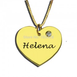 Engraved Heart Birthstone Necklace