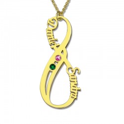Vertical Infinity Names Necklace with Birthstones