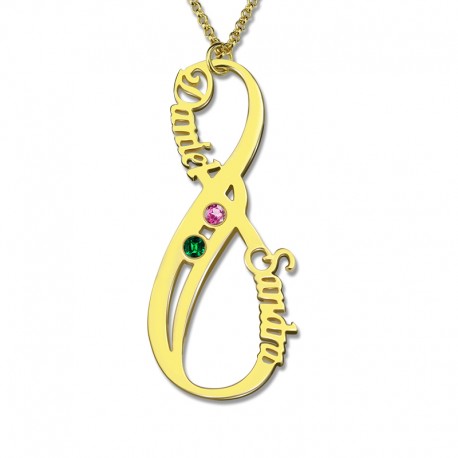 Vertical Infinity Names Necklace with Birthstones