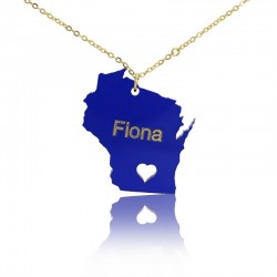Wisconsin State With Heart Acrylic Necklace