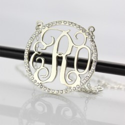Circle Monogram Initails Necklace with Zircons