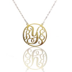 Circle Sterling Silver Monogram Necklace 1.25