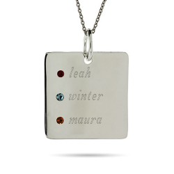 Engraved  Square Nameplate Tag with Birthstone