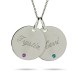 Engraved Double Name Disc Necklace with Birthstone