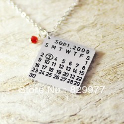 Calendar Shape Alloy Necklace with Birthstone