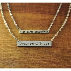Bar Necklace with Coordinates and Names Pendant